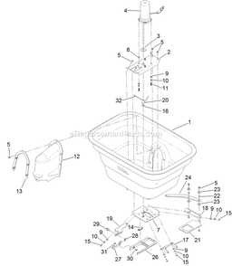 Spreader Hopper Assembly Diagram and Parts List for 33525 400000000-410231188 Toro Lawn Tractor Accessories