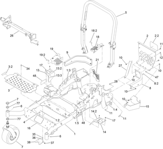 Frame, Caster And Z Stand Assembly Diagram and Parts List for 74925TE (316000001-316999999)(2016) Toro Lawn Mower