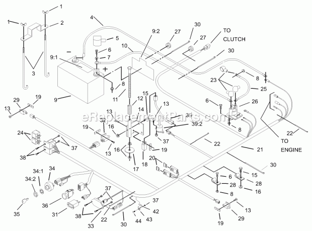 Electrical System Assembly Diagram and Parts List for 74179 230007001-230999999 Toro Lawn Mower