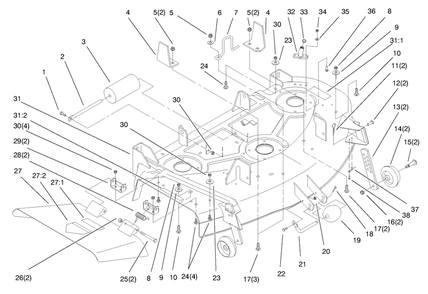 Deck Assembly Diagram and Parts List for 78358 8900001 - 8999999 Toro Lawn Mower