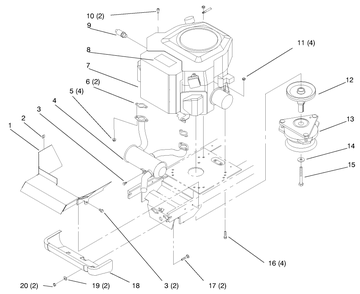 Twin Cylinder Engine, Muffler, And P.T.O. Diagram and Parts List for 72102 7900001 - 7999999 Toro Lawn Tractor