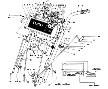 Handle Assembly Diagram and Parts List for 38050 0000001 - 0999999 Toro Snow Blower