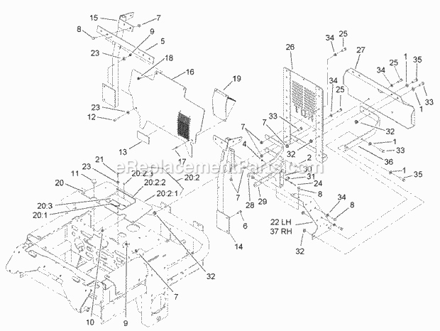 Cooling Mounting Frame Assembly Diagram and Parts List for 74250 240000001-240999999 Toro Lawn Mower