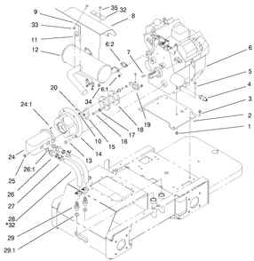 Engine And Pump Assembly Diagram and Parts List for 22305TE 990001 - 999999 Toro Lawn Tractor Accessories