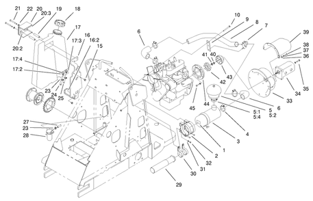 Fuel Tank And Engine Assembly Diagram and Parts List for 22302 990001 - 999999 Toro Lawn Tractor Accessories