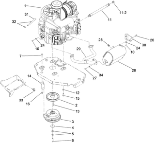 Engine, Muffler And Clutch Assembly Diagram and Parts List for 74945CP (290000001-290999999)(2009) Toro Lawn Mower