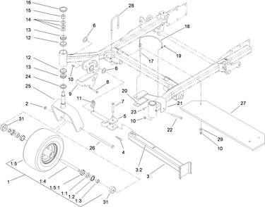 Fork, Caster Wheel And Z Stand Assembly Diagram and Parts List for 74265TE (311000001-311999999)(2011) Toro Lawn Mower