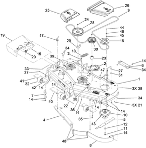 Deck Assembly Diagram and Parts List for 74955CP (290000001-290999999)(2009) Toro Lawn Mower