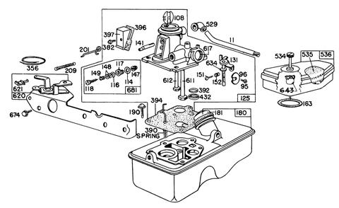 Carburetor Assembly Briggs & Stratton Model No. 92908-2054-01 Diagram and Parts List for 20698 0000001 - 0999999 Toro Lawn Mower