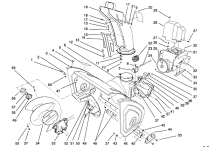 Housing & Chute Assembly Diagram and Parts List for 38570 3900001 - 3999999 Toro Snow Blower