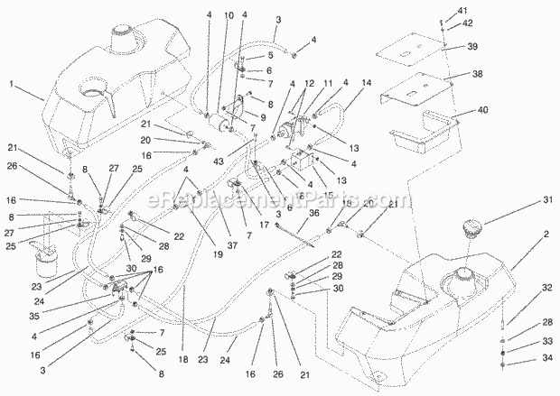 Tank And Fuel Lines Assembly Diagram and Parts List for 74218 200000001-200999999 Toro Lawn Mower
