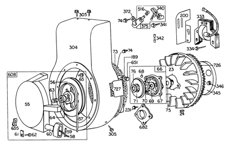 Rewind Starter Assembly Diagram and Parts List for 31823 6000001 - 6999999 Toro Snow Blower