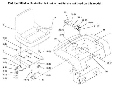Fender, Seat Diagram and Parts List for 73402 6900001 - 6999999 Toro Lawn Tractor