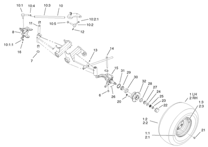 Front Tire And Steering Assembly Diagram and Parts List for 12004 220000001 - 220999999 Toro Lawn Tractor