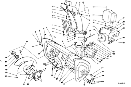 Housing & Chute Assembly Diagram and Parts List for 38545 9000001 - 9999999 Toro Snow Blower