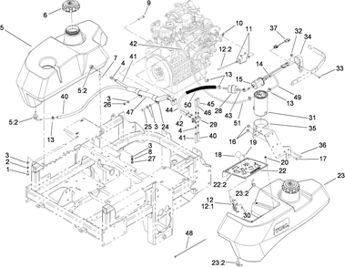 Control Panel And Fuel System Assembly Diagram and Parts List for 74274 (280000001-280999999)(2008) Toro Lawn Mower