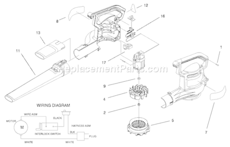 Blower Assembly Diagram and Parts List for 51553 200000001-2009999992000 Toro Leaf Blower / Vacuum