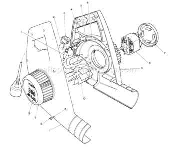 Blower Housing & Motor Assembly Diagram and Parts List for 51580 0000001-09999991990 Toro Leaf Blower / Vacuum