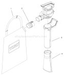 Bag And Tube Assembly Diagram and Parts List for 51587 99500000-999999991999 Toro Leaf Blower / Vacuum