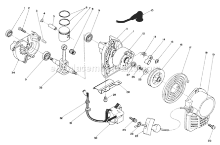 Recoil & Crankshaft Assembly Diagram and Parts List for 51650 1000001-19999991991 Toro Trimmer