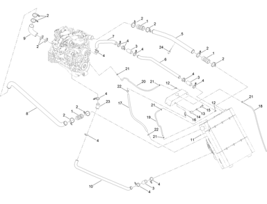Cooling Package Hose Assembly Diagram and Parts List for 23823W 316000001 - 316999999 Toro Lawn Tractor Accessories