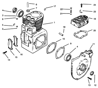 Crankcase And Cylinder Head Diagram and Parts List for 73363 6900001 - 6999999 Toro Lawn Tractor