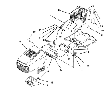 Hood Assembly Diagram and Parts List for 71182 4900001 - 4999999 Toro Lawn Tractor