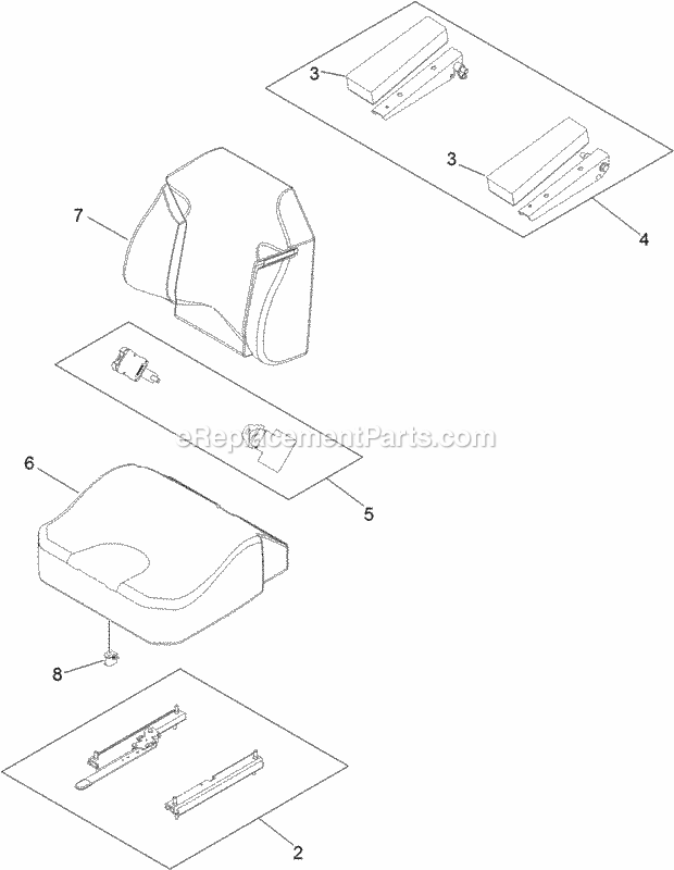 Seat Assembly No. 116-0038 Diagram and Parts List for 74954 312000001-312999999 Toro Lawn Mower