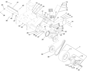 Drive Wheel And Brake Assembly Diagram and Parts List for 39638 405700000-410299999 Toro Lawn Mower