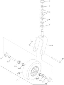Caster Fork And Wheel Assembly Diagram and Parts List for 72096 406343181-407109999 Toro Lawn Tractor