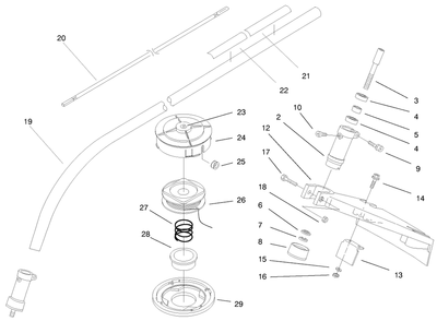 Head, Shaft And Shield Assembly Diagram and Parts List for 53008 990001 - 999999 Toro Trimmer