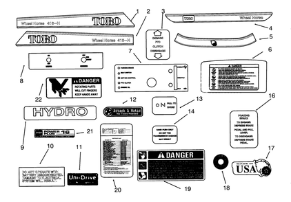 Decals Diagram and Parts List for 73421 3900001 - 3999999 Toro Lawn Tractor