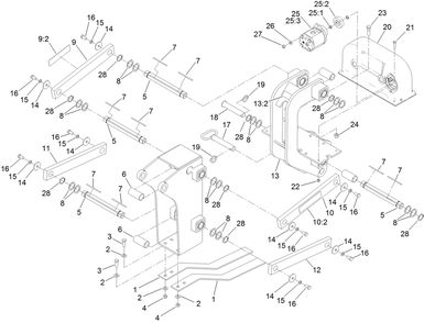 Blade Mounting And Transmission Assembly Diagram and Parts List for 25403 408000000 - 999999999 Toro Lawn Tractor Accessories