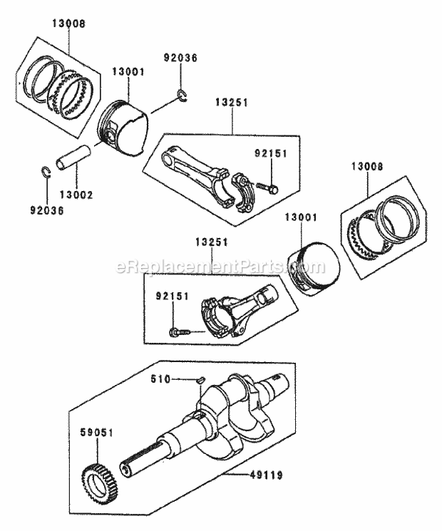 Piston/Crankshaft Assembly Kawasaki Fd750d-As Diagram and Parts List for 74250 240000001-240999999 Toro Lawn Mower