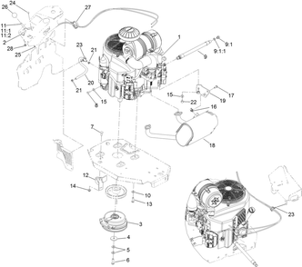 Engine, Clutch And Muffler Assembly Diagram and Parts List for 74942TE 402364843-404319999 Toro Lawn Tractor