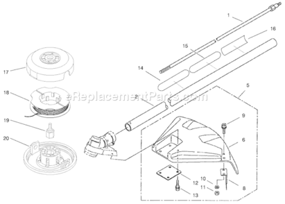 Head, Shaft And Shield Assembly Diagram and Parts List for 53010 895001-8999991998 Toro Trimmer