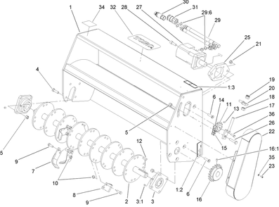 Tiller Assembly Diagram and Parts List for 22445 313000001 - 313999999 Toro Tiller