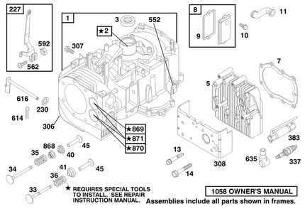 Engine Briggs & Stratton Model 195707-0421-E1 Diagram and Parts List for 70044 9900001 - 9999999 Toro Lawn Tractor
