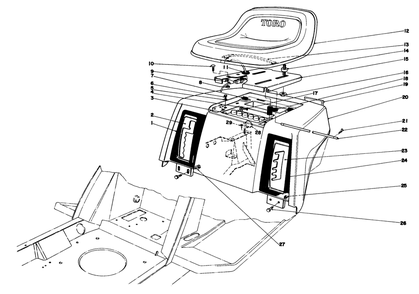Rear Body & Seat Assembly Diagram and Parts List for 57360 7000001 - 7999999 Toro Lawn Tractor