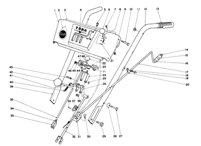 Handle Assembly Diagram and Parts List for 31626 1000001 - 1999999 Toro Snow Blower