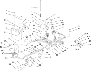 Electrical System Assembly Diagram and Parts List for 74410 (280000001-280999999)(2008) Toro Lawn Mower