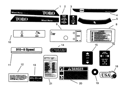 Decals Diagram and Parts List for 73320 3900001 - 3999999 Toro Lawn Tractor