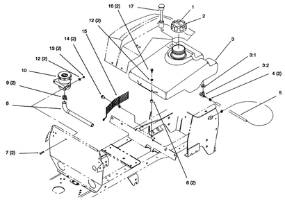 Fuel Tank And Hydro Reservoir Diagram and Parts List for 72102 6900001 - 6999999 Toro Lawn Tractor