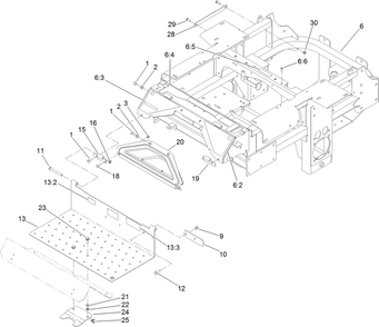 Traction Frame And Floor Pan Assembly Diagram and Parts List for 72264TE 406427909-406429999 Toro Lawn Mower