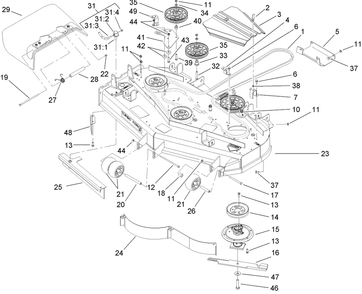 Deck Assembly Diagram and Parts List for 74416 (260000001-260000300)(2006) Toro Lawn Mower