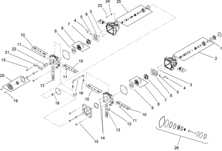 Tandem Pump Assembly Diagram and Parts List for 74265TE (270000001-270999999)(2007) Toro Lawn Mower