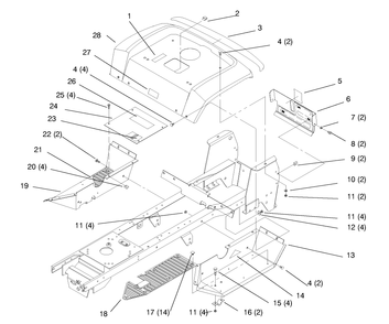 Fender And Footrest Diagram and Parts List for 72104 8900001 - 8900599 Toro Lawn Tractor