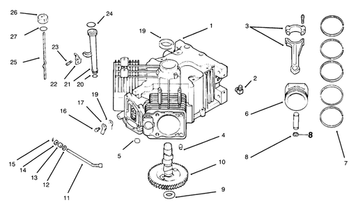 Crankcase Diagram and Parts List for 30191 690372 - 699999 Toro Lawn Tractor Accessories