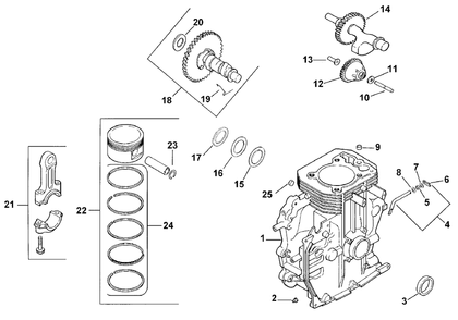 Part Location Diagram of 1287401 Toro Piston w/Ring Set (Std.)(Includes 23,24)