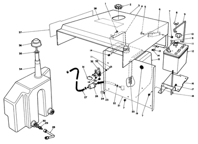 Hood Gas & Hydraulic Tank Assembly Diagram and Parts List for 30754 60402 - 69999 Toro Lawn Tractor